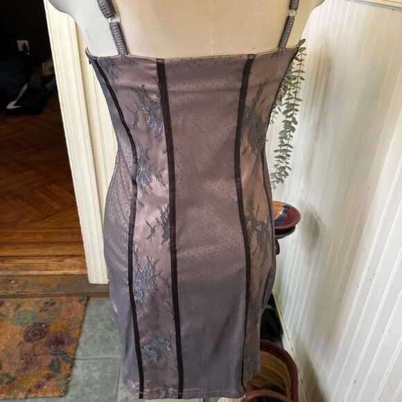 Rinascimento Made In Italy Lace & Sheer Slip Dress M Gray With Black Floral Acce - Picture 2 of 12